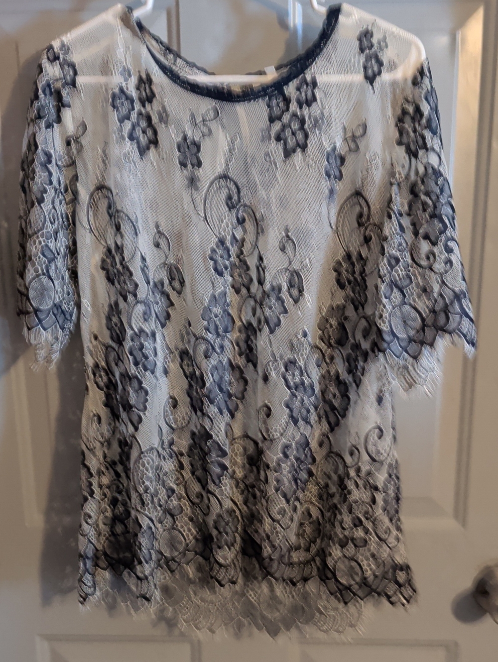 Maurices White Lace Top with Navy Floral Overlay